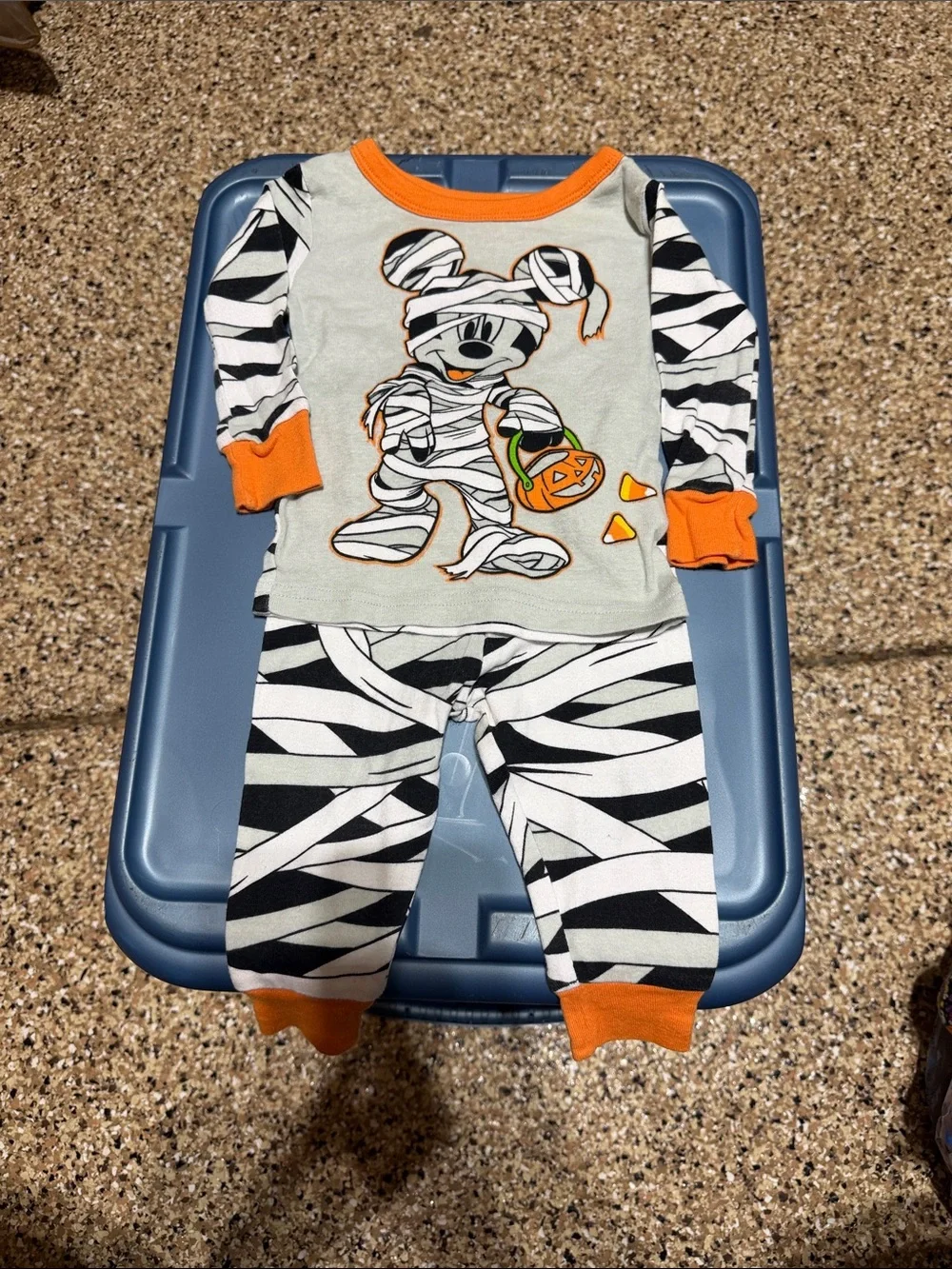 Disney Kids Halloween Mummy Mouse Pajama Set - Black, White & Orange